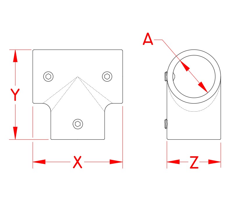 Stainless Steel 3-Way T Rail, Railing and Bimini, S3660-0900, S3660-0901, Line Drawing